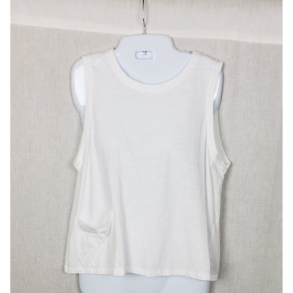 Eileen Fisher White 100% Organic Cotton Slub Sleeveless Pocket Tank Top M Casual